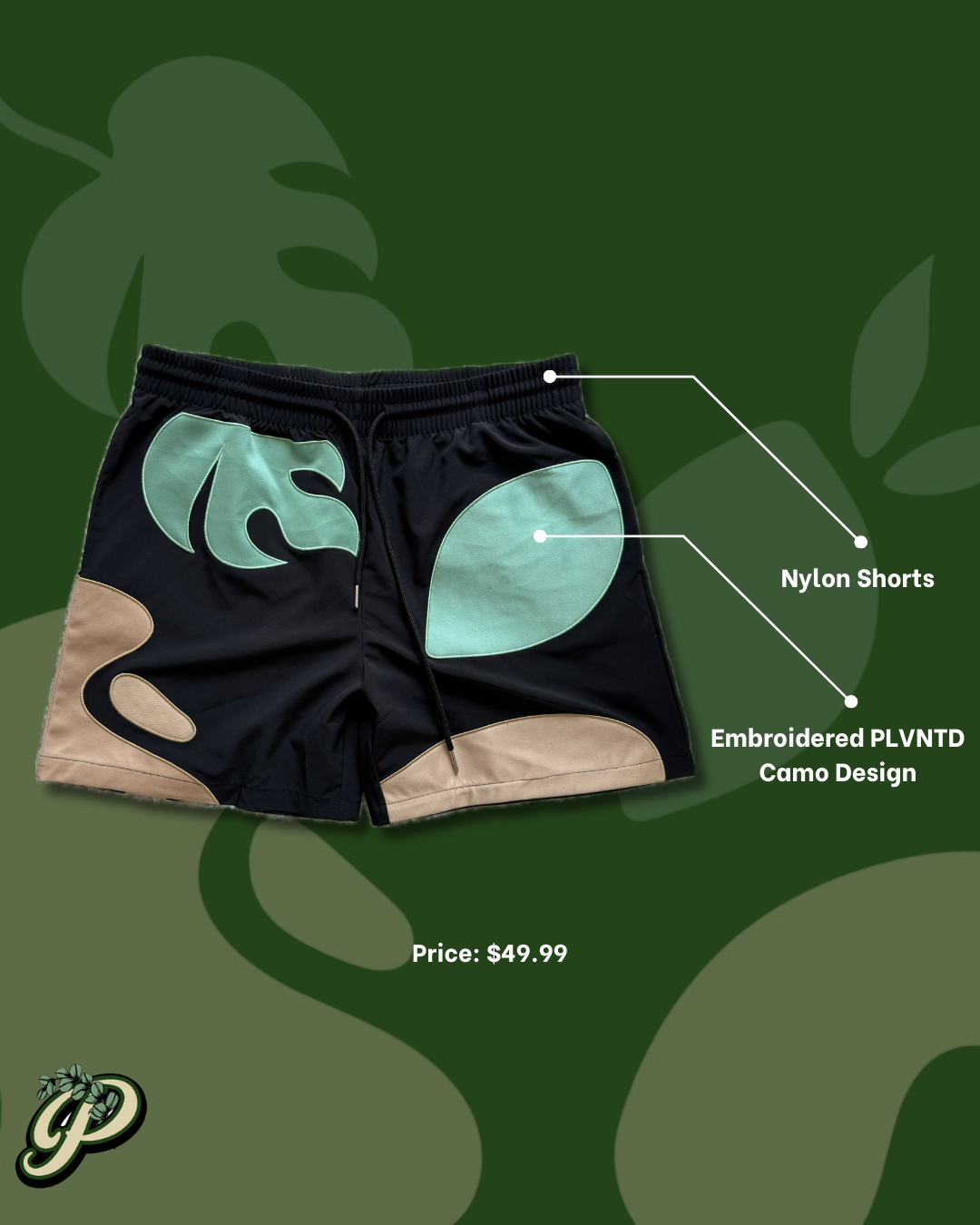 PLVNTD Camo Stitch Utility Shorts – Black Leaf Camo (SZN 2)